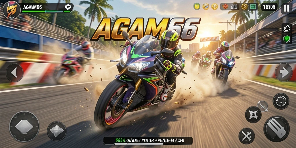 Tampilan gameplay balap motor di AGAM66 yang seru dan mendebarkan.