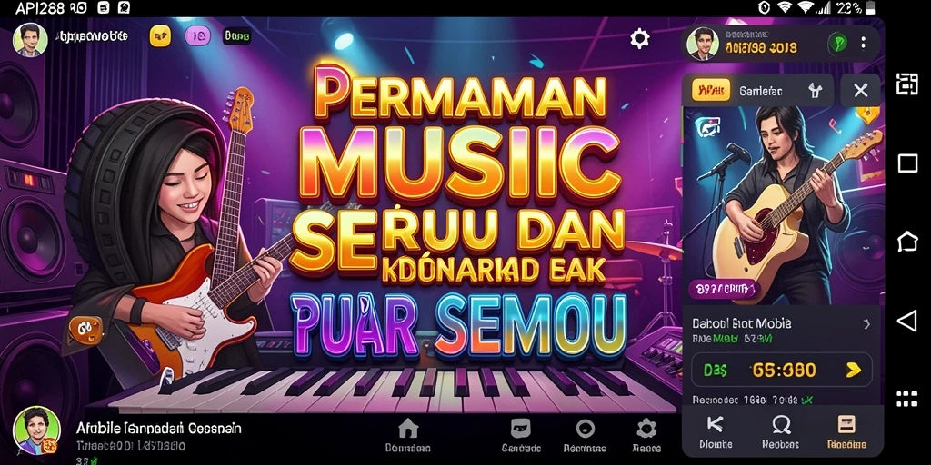 Screenshot API288 menunjukkan gameplay penuh warna dengan berbagai elemen musik.