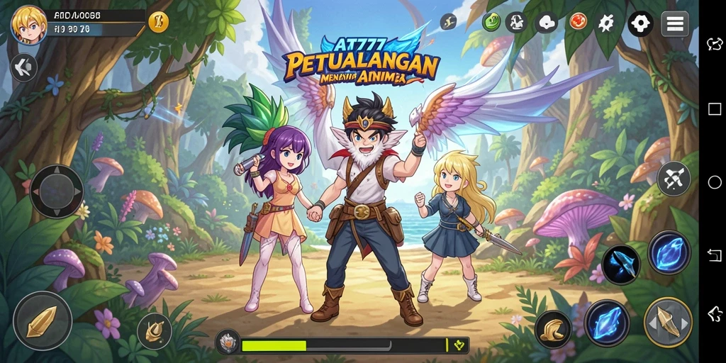 Screenshot gameplay AT777 menampilkan aksi pertarungan karakter anime.