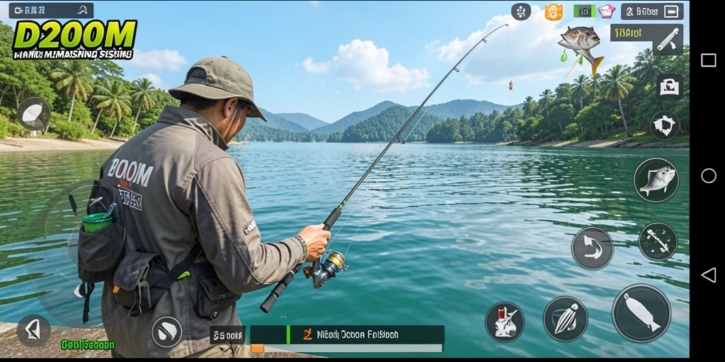 Gameplay D200M yang menggambarkan pengalaman seru memancing.