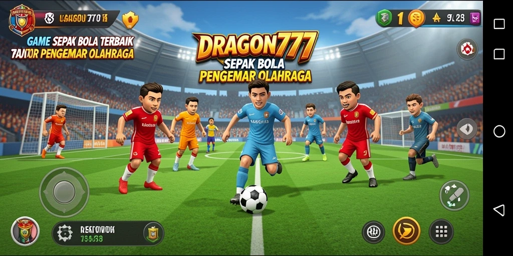 Screenshot gameplay DRAGON777 menampilkan aksi seru sepak bola.