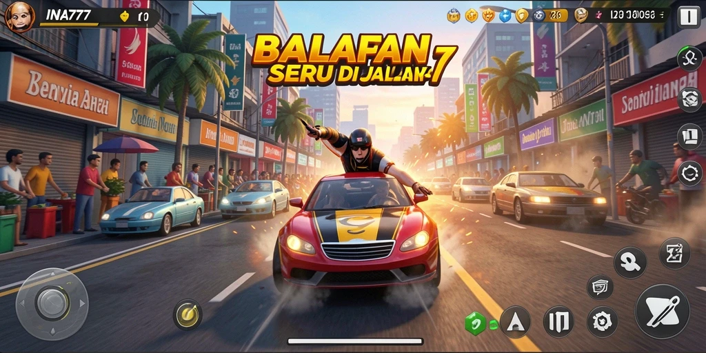 Tampilan gameplay <strong>INA777</strong> yang mendebarkan dan penuh aksi balap.