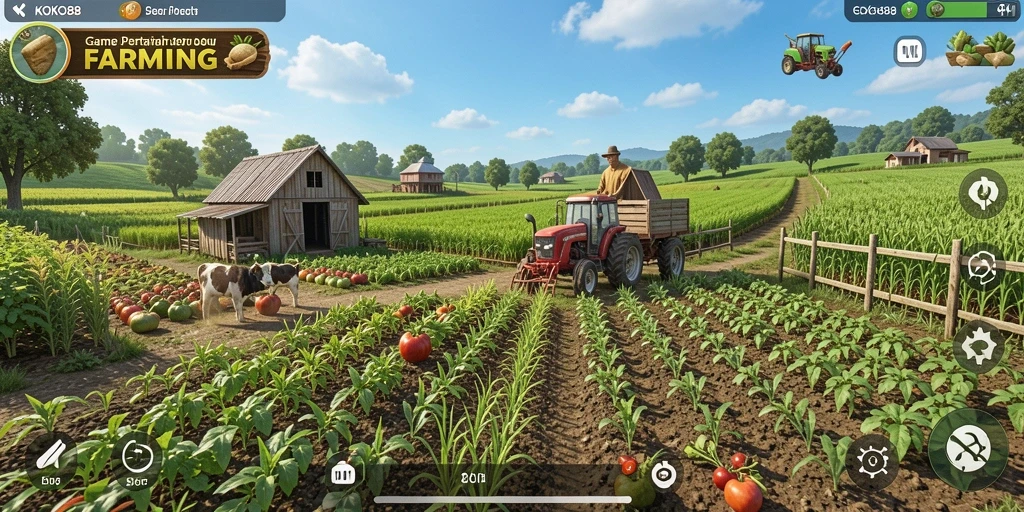 Screenshot gameplay KOKO88 menampilkan keindahan ladang pertanian yang subur.
