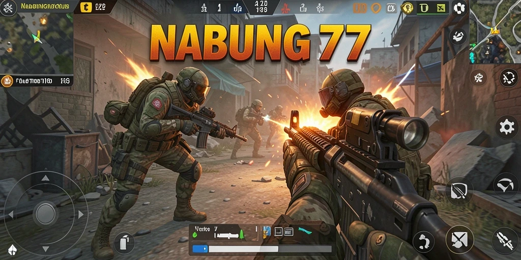 Tampilan menarik dari gameplay intens NABUNG77 yang menampilkan aksi pertempuran FPS.
