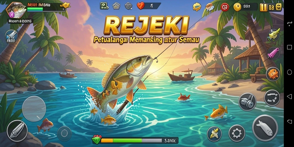 Gameplay REJEKI menghadirkan pengalaman memancing yang memukau dan seru.