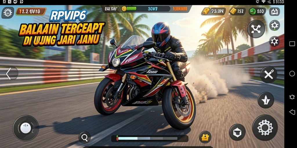Tampilan screenshot RPVIP6 yang menampilkan aksi balapan motor mendebarkan.